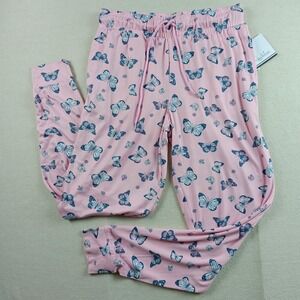NWT Roudelain Womens Pink Butterfly Print Pajama Jogger Pants ELJN297M Small NEW